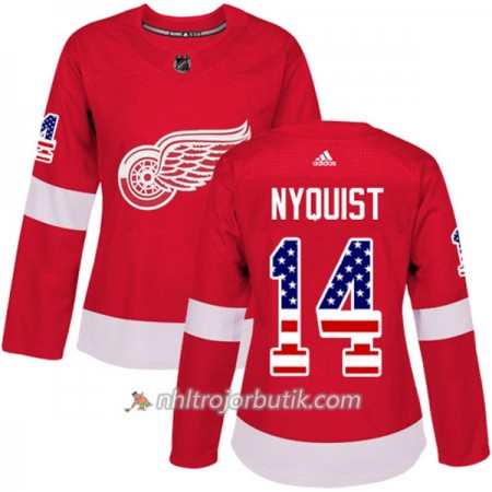 Dame Ishockey Detroit Red Wings Tröja Gustav Nyquist 14 Adidas 2017-2018 Röd USA Flag Fashion Authentic